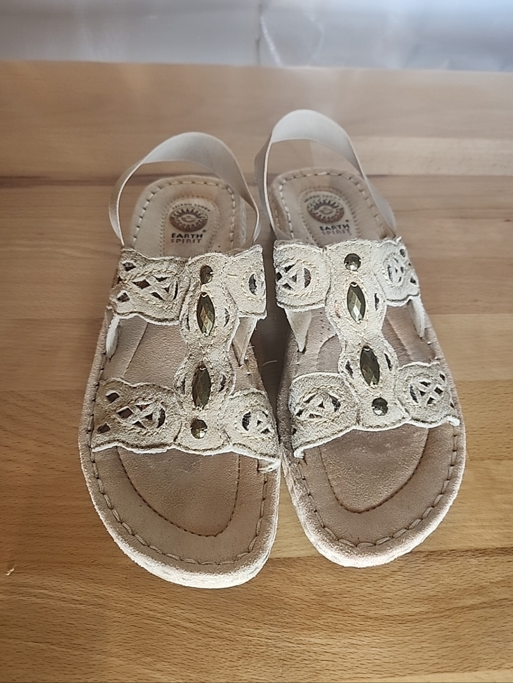 Earth Spirit Slingback Sandals 8.5 Tan Leather Comfort Walking Boho Hippie